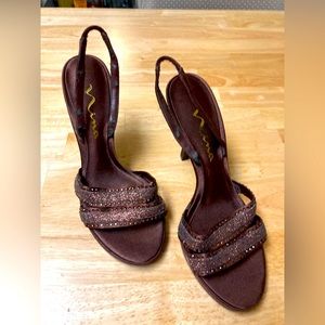 Nina Pretty Brown Metallic Heels 71/2 NEW No Box Pink Dust Bag